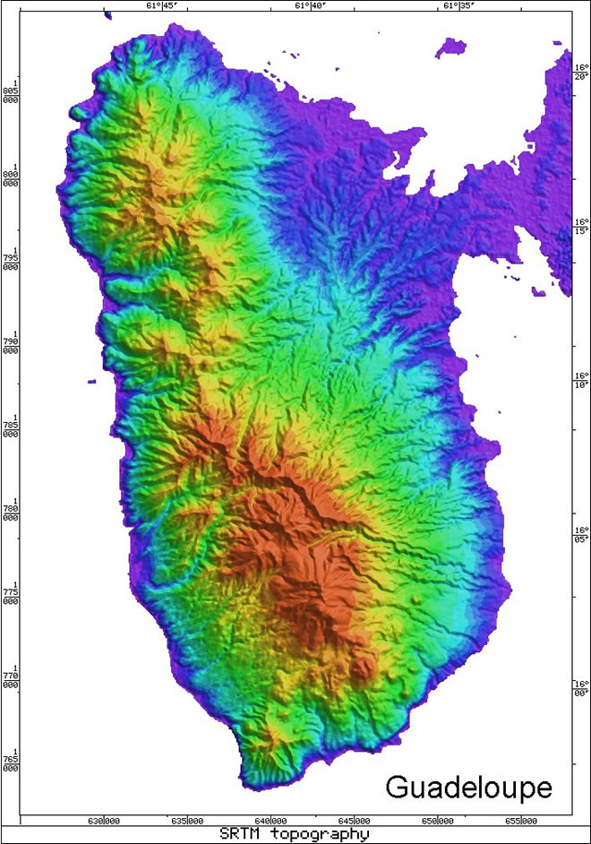 Radar Topography Map of Guadeloupe