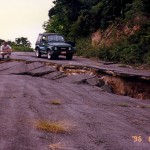 Slumping of road to Galway 's Souifriere, June 1996.