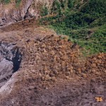Dead vegetation on western side of Soufriere Hills, Feb 1996; vegetation probably killed by effects of SO2 laden clouds.