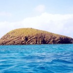 Columnar jointed lava. Small island off north coast of Providencia island.